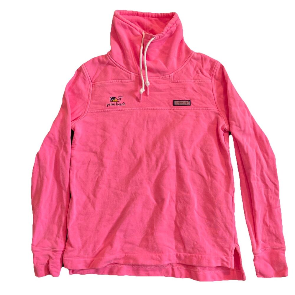 Vineyard Vines Pulllover Women XS Hot Pink Cowl Neck Whale Palmbeach Logo Cotton